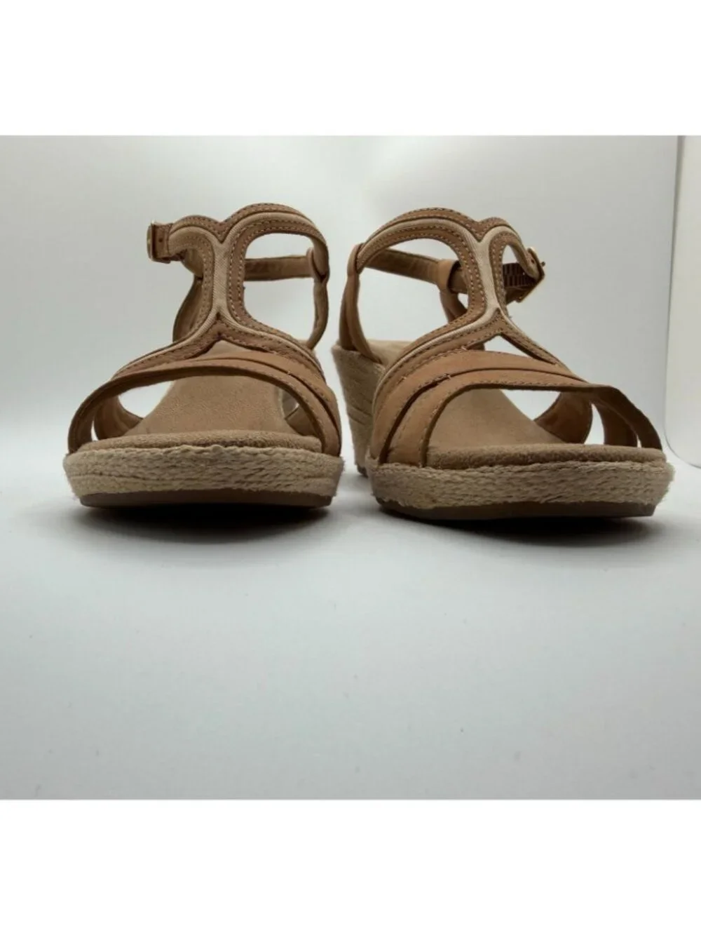 Clarks Rose Limo Wedge Sandals Women Size 7.5M Brown Beige Low Heel Shoes